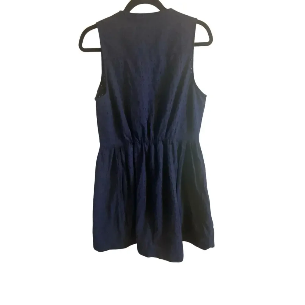 J. Crew Navy Blue Eyelet Shirt Dress Size 8 Sleeveless Summer Fit & Flare - Picture 7 of 16